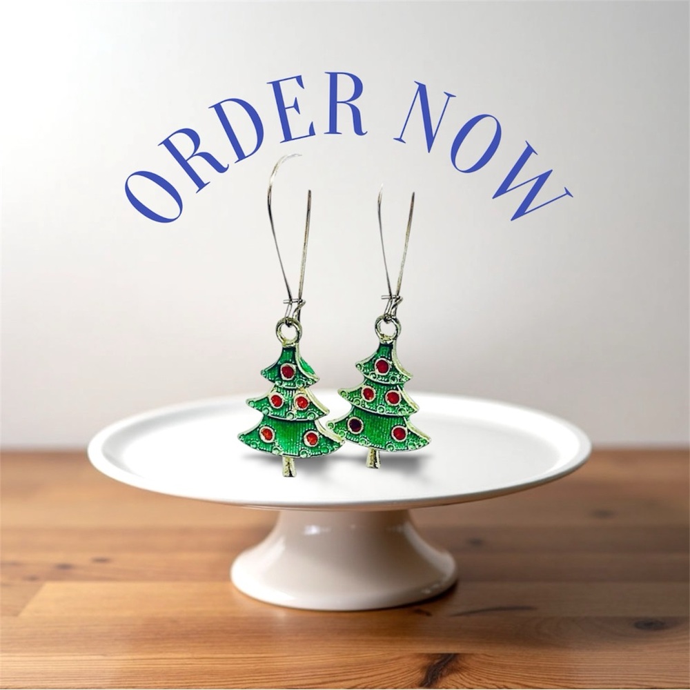 BOUTIQUE Festive Green Christmas Tree Earrings, Holiday Dangles